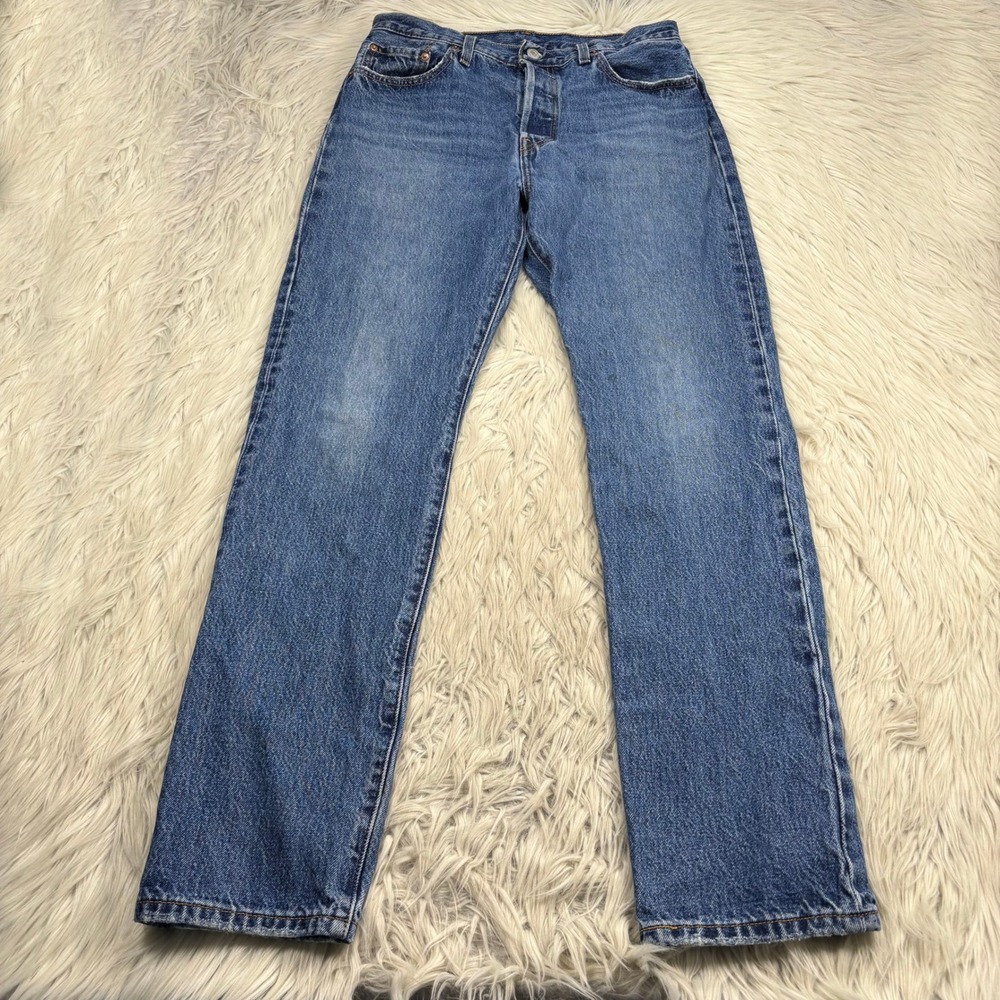 Levi's Women's 29 Medium Wash Distressed 501 Straight Leg Jeans Button Fly